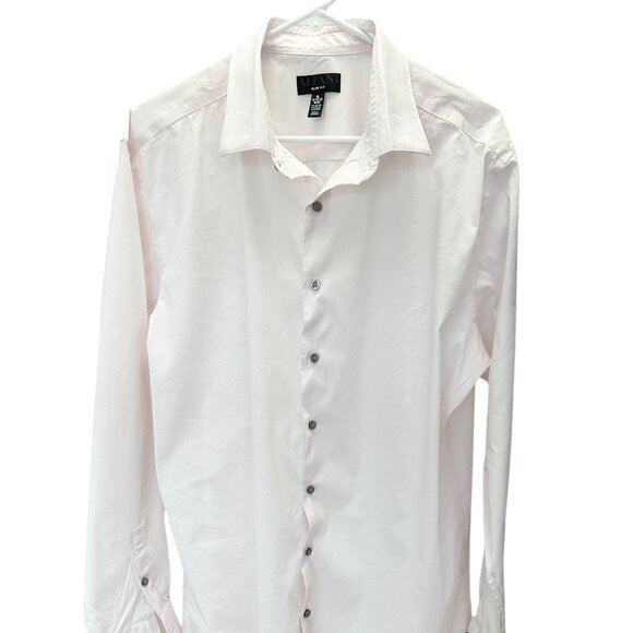 ALFANI Slim Fit Men’s Size 17-17.5/36-37 Button Up Long Sleeve Pink Dress Shirt - Picture 1 of 4